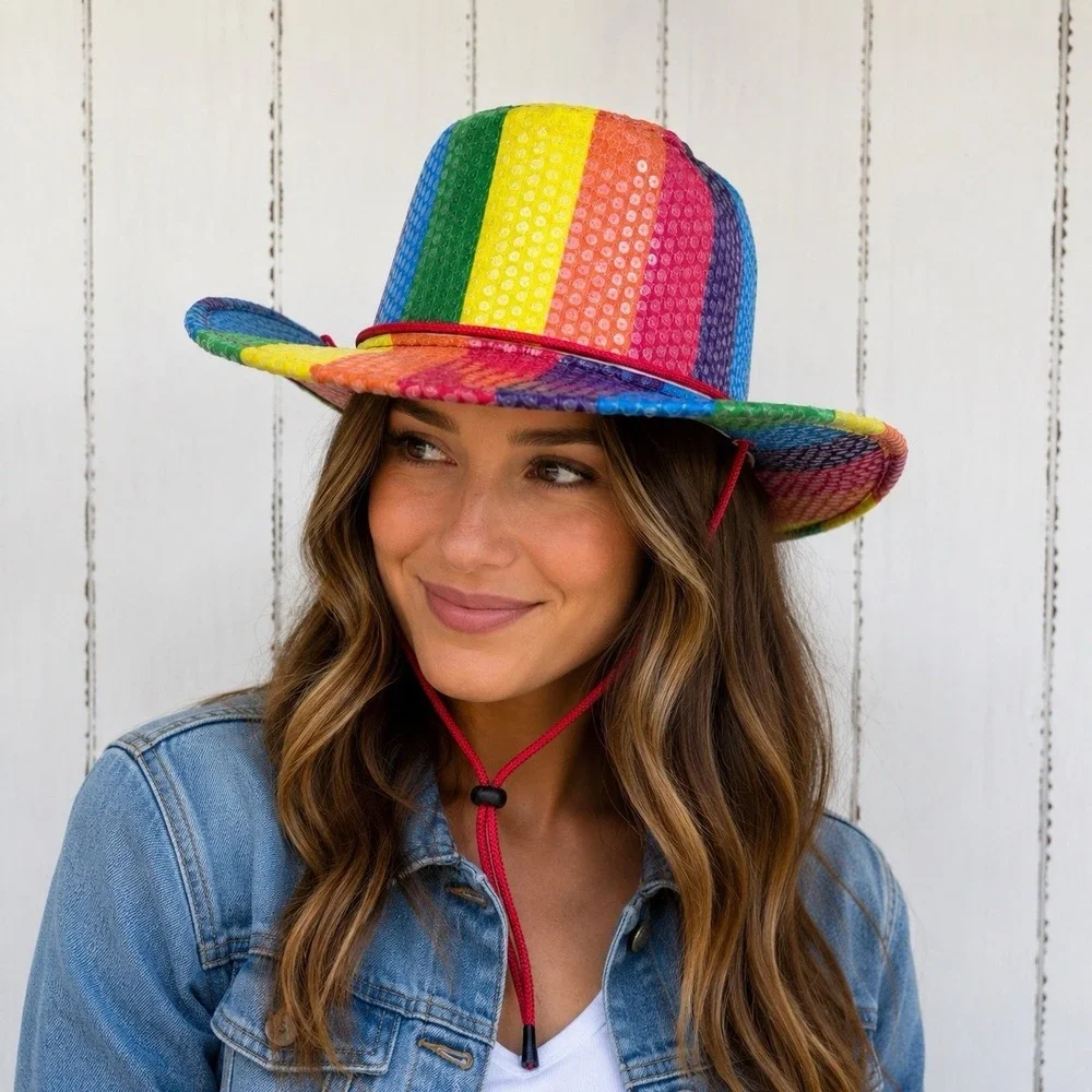 Rainbow Sequin Cowboy Hat Pride Festival Costume Western Party Hat NWT